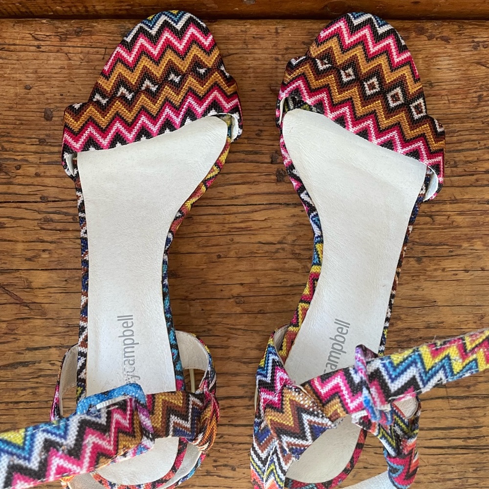 Jeffrey Campbell Dody Multicolour woven open toe low heel strappy sandal 8.5